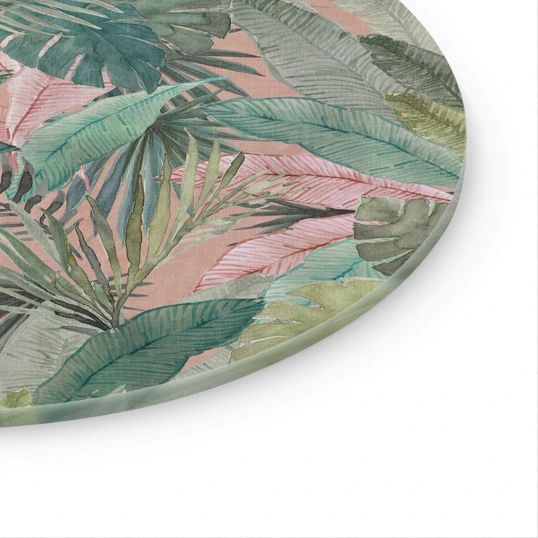 Glasbild Tropenblätter im Dschungel Rosa - Bloomery Decor - Rund 