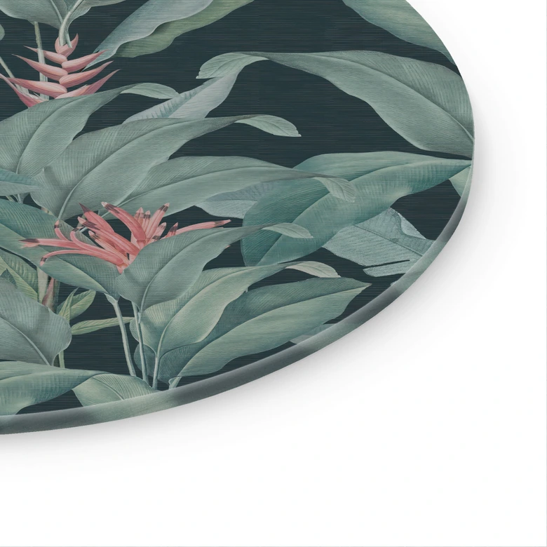 Glasbild Urban Jungle Tropenblätter Grün - Bloomery Decor - Rund 