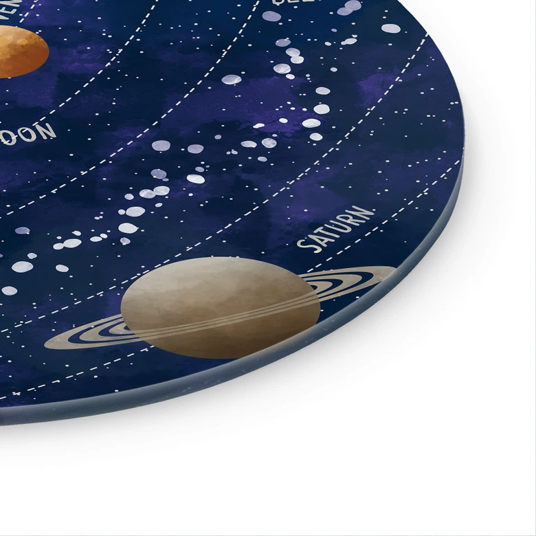 Glasbild Sonnensystem mit Planeten und Sonne - Cats & Dotz - Rund 