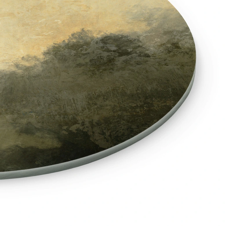 Glasbild Verborgenes Licht im Morgennebel - Hobday - Rund 