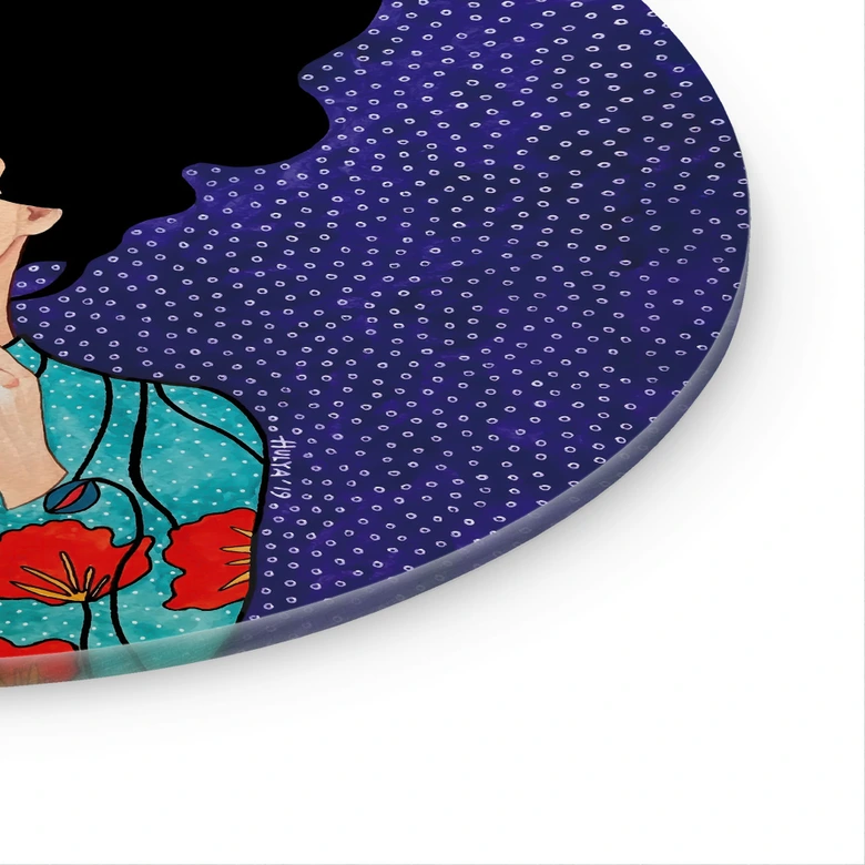 Glasbild Frau im Mohnblumenkleid - Hülya - Rund 