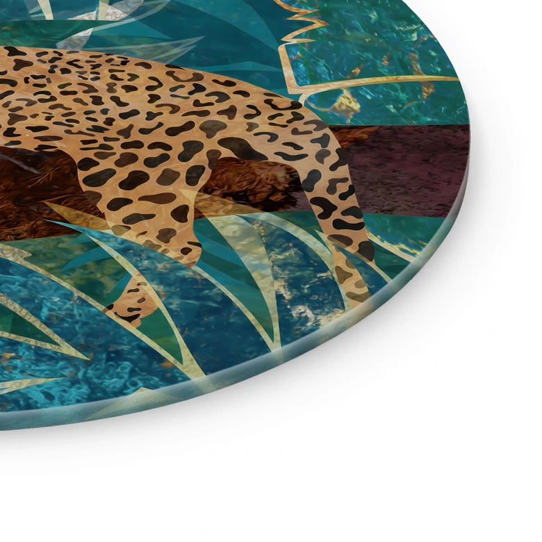 Glasbild Leopard im smaragdgrünen Dschungel - Manovski - Rund 