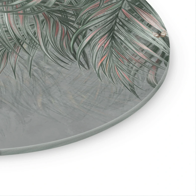 Glasbild Exotische Palmenblätter Pink-grün - Ms Tiff - Rund 