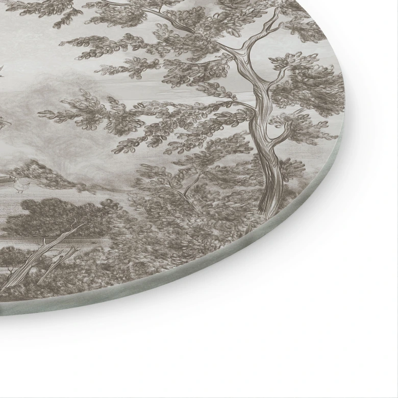 Glasbild Landschaft mit Gartenlandschaft in Beige - Ms Tiff - Rund 