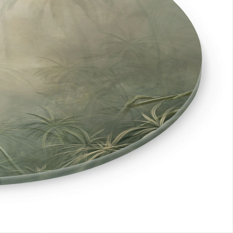 Glasschilderijen Mystiek regenwoud in de mist - Ms Tiff - Rond 