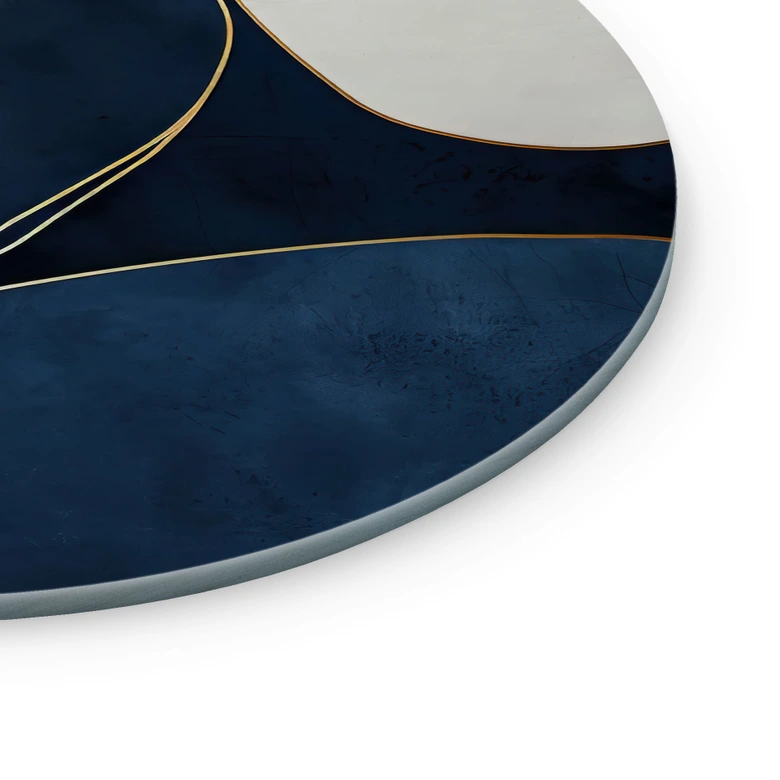 Glasbild Geometrische Balance in Blau und Weiß - Paksoylu - Rund 
