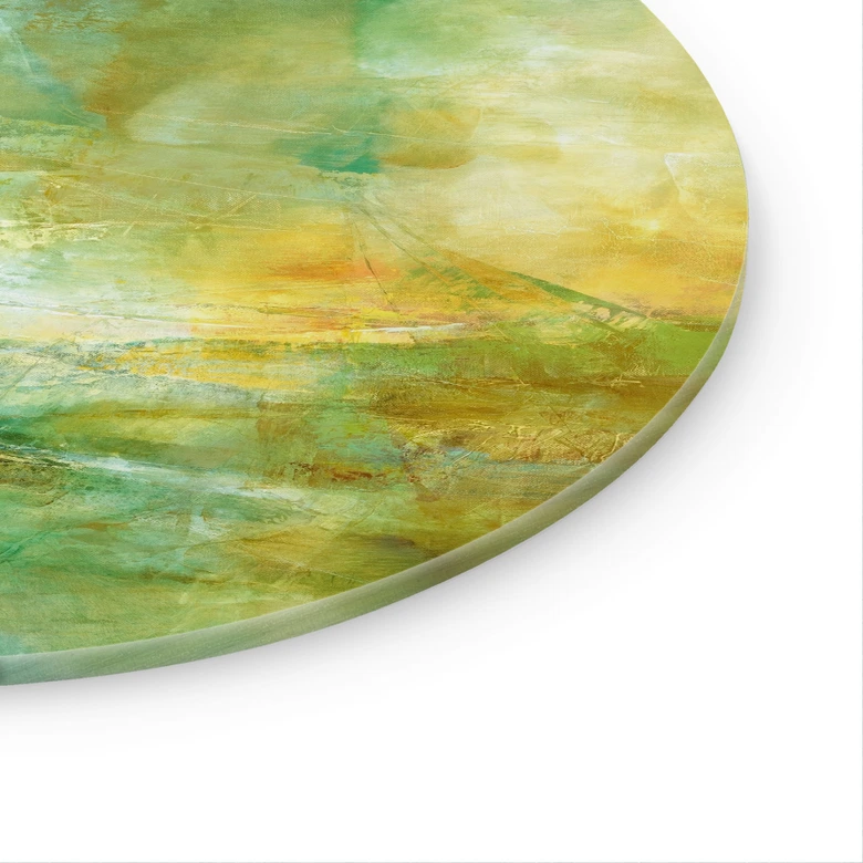 Tableau en verre Horizon abstrait en vert citron - Schmucker - Rond 