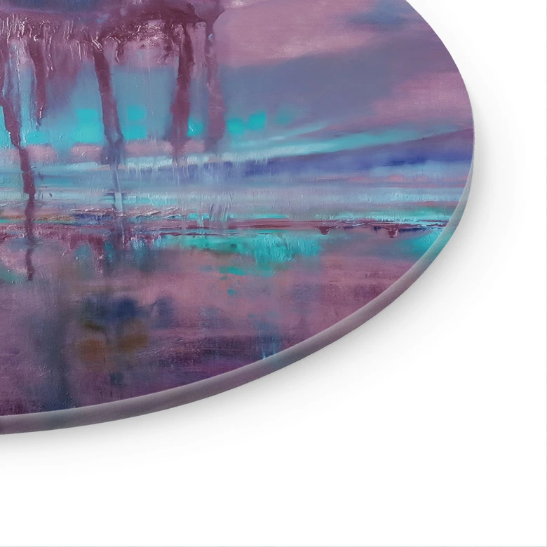 Glasbild Violetter Regen über blauem Dunst - Schmucker - Rund 