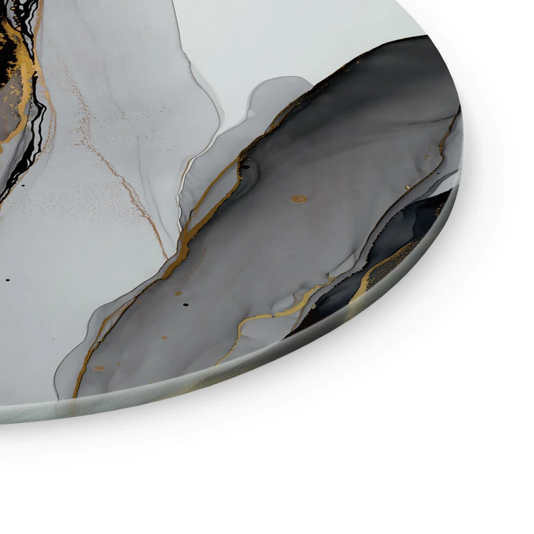 Glass Wall Art Abstract Composition in Gold and Gray - Shelest - Round 