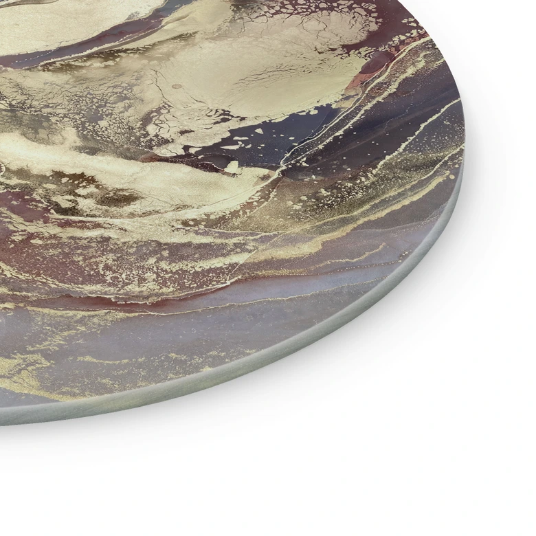 Glasbild Edle Strukturen in Gold und Violett - Shelest - Rund 