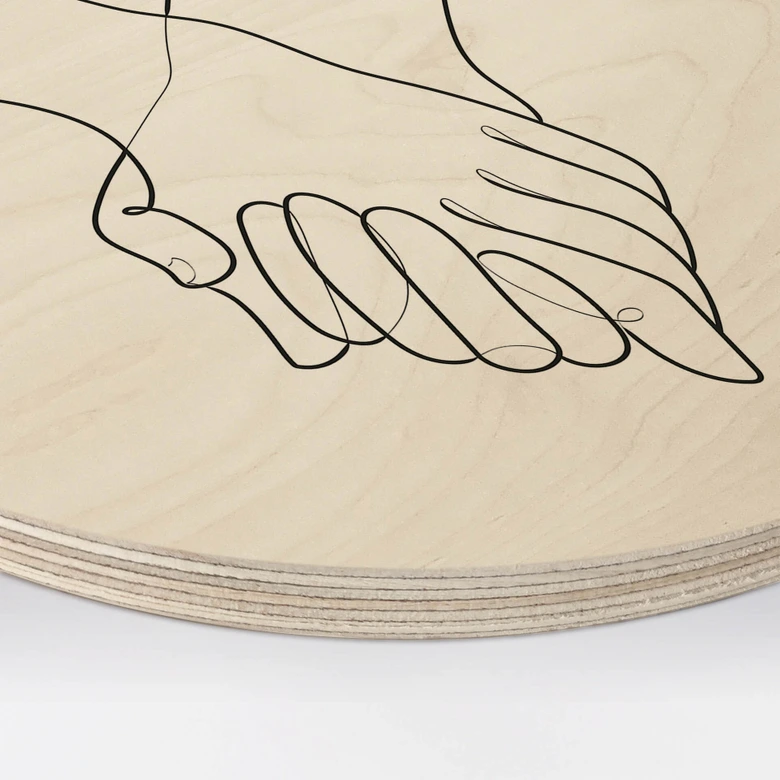 Holzbild 1X Studio - Line Art Hand in Hand - Rund 