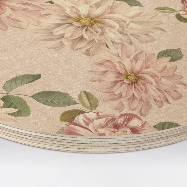 Tableau sur bois Dahlias Shabby Chic Rose - Bloomery Decor - Rond 