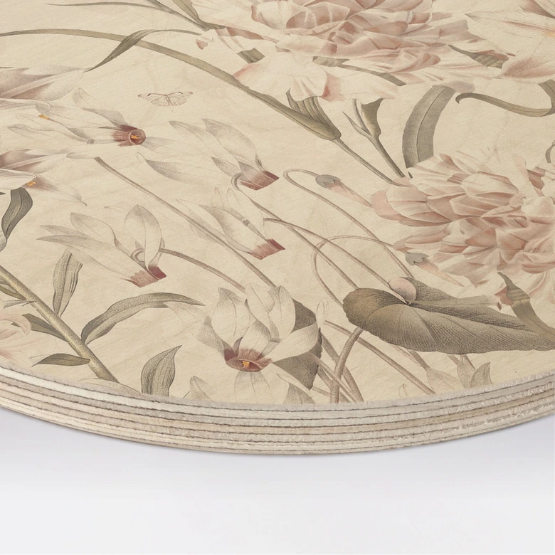 Tableau sur bois Prairie florale en rose clair - Bloomery Decor - Rond 