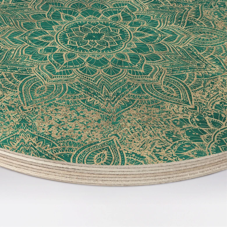 Billede af træ Mandala Boho Guldgrøn - Blomsterdekoration - Rund 