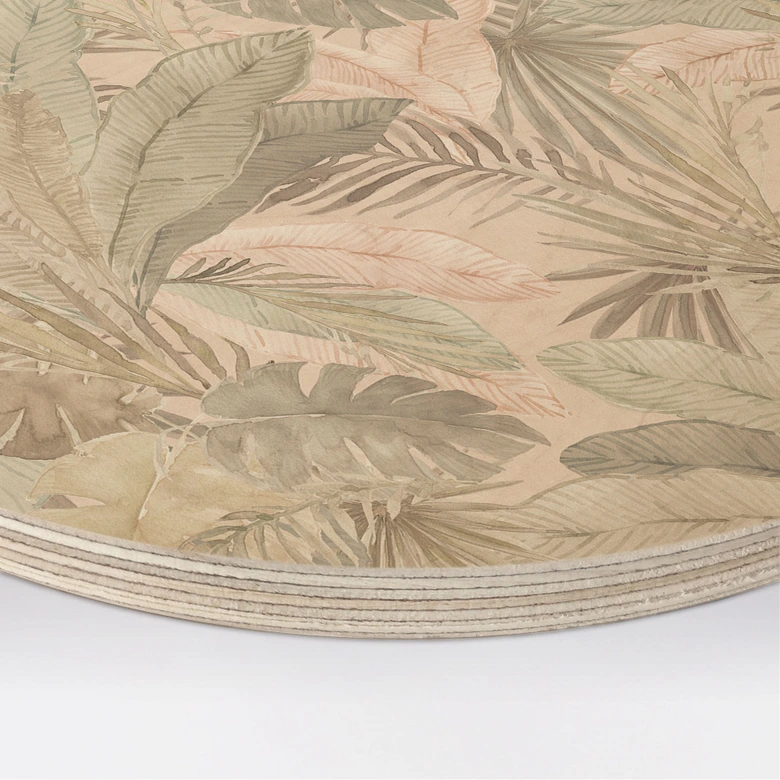 Holzbild Tropenblätter im Dschungel Pastell - Bloomery Decor - Rund 