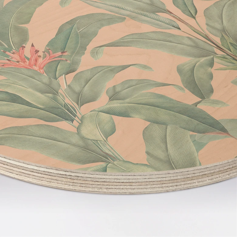 Holzbild Urban Jungle Tropenblätter Rosa - Bloomery Decor - Rund 