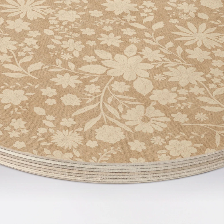 Holzbild Vintage Blumen in Leinenoptik - Bloomery Decor - Rund 