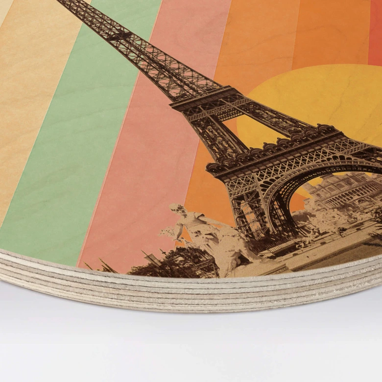 Tableau sur bois Bodart - Tour Eiffel rétro avec arc-en-ciel - Rond 