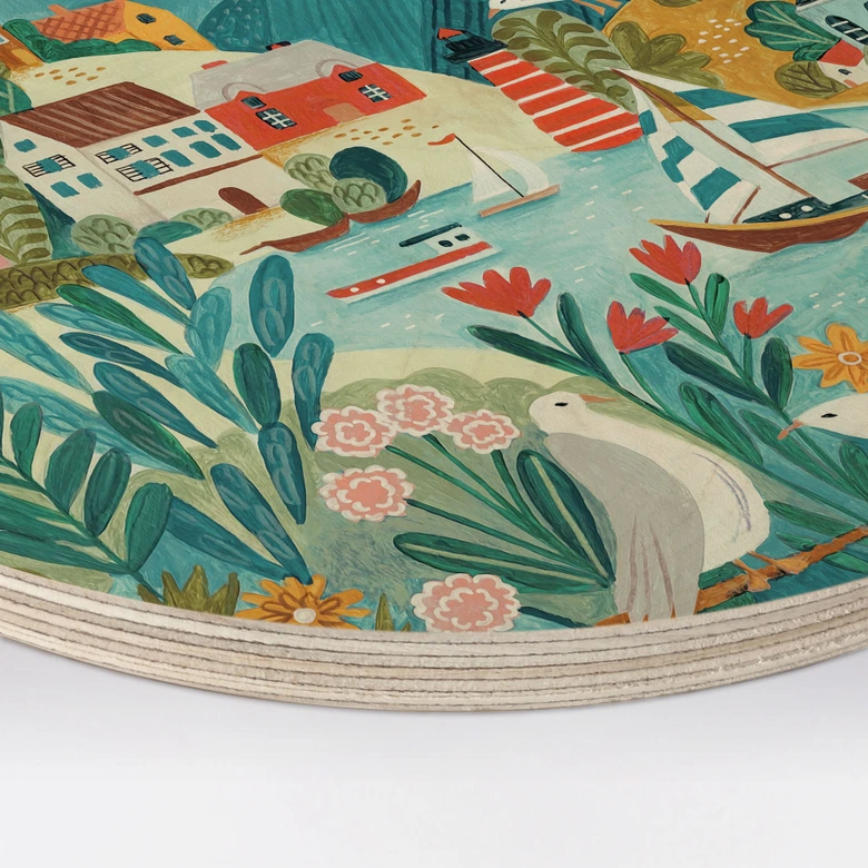 Cuadro de madera Colorido pueblo costero en verano - Bonne Müller - Redondo 