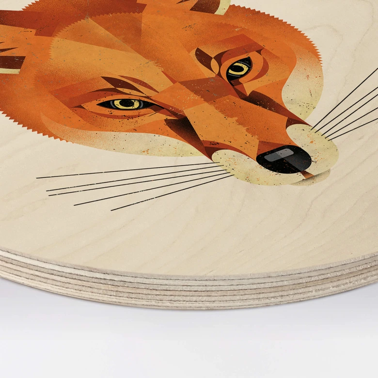 Holzbild Fuchs - Tier-Motiv Rund - Braun 