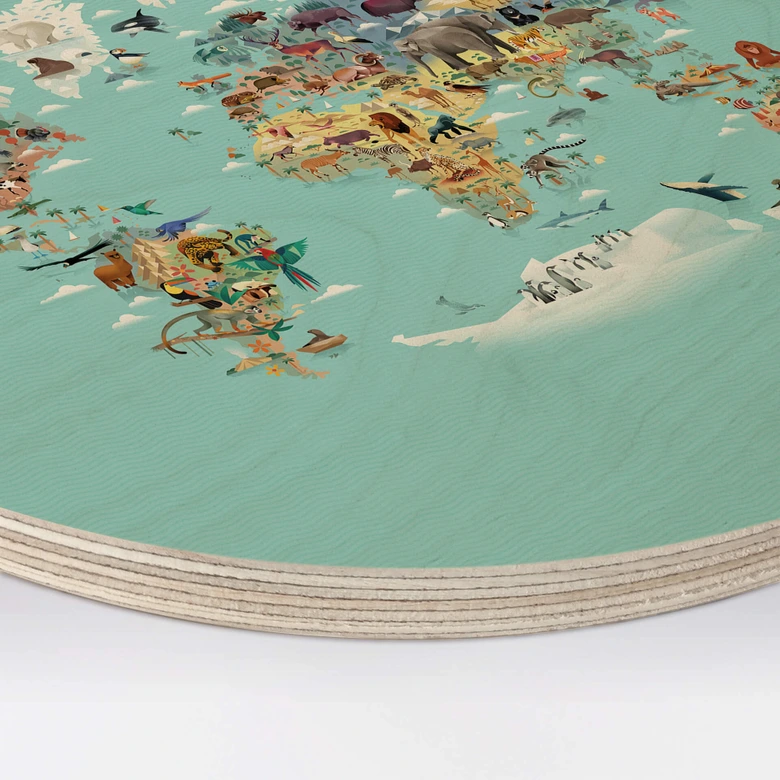 Obraz drewniany do pokoju dziecięcego - Mapa Świata - Brązowy - Okrągły 