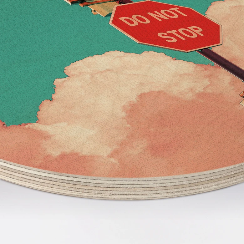 Wandcirkel Hout Do Not Stop - Bord voor turquoise blauwe lucht - CosmoZach 