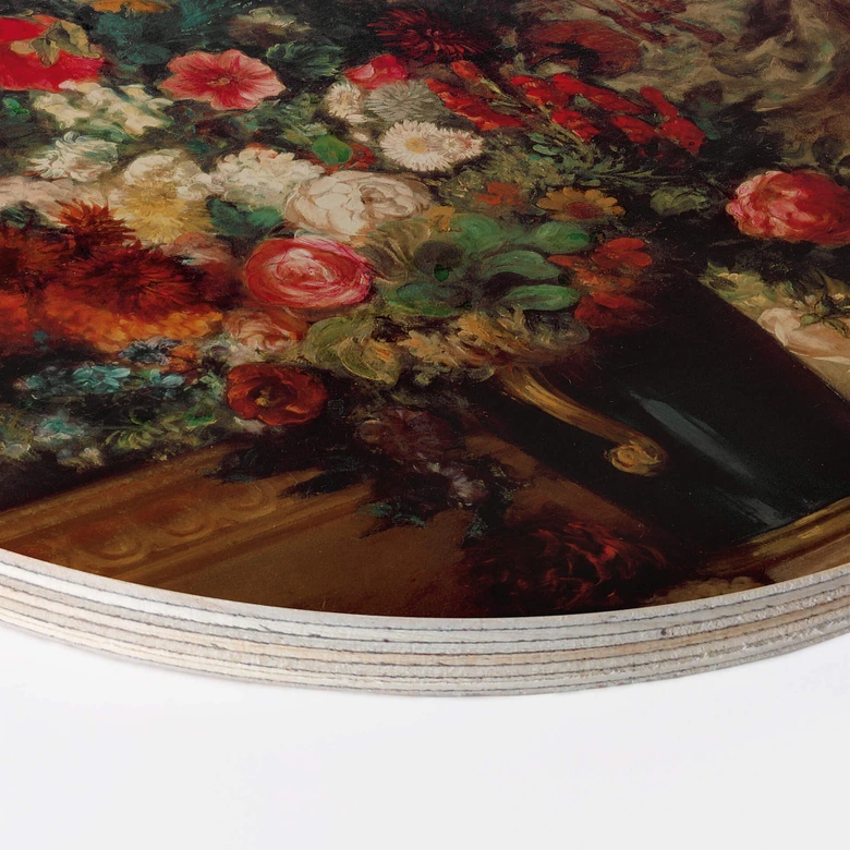 Delacroix Billede af træ - Vase med blomster på en konsol - Rund 