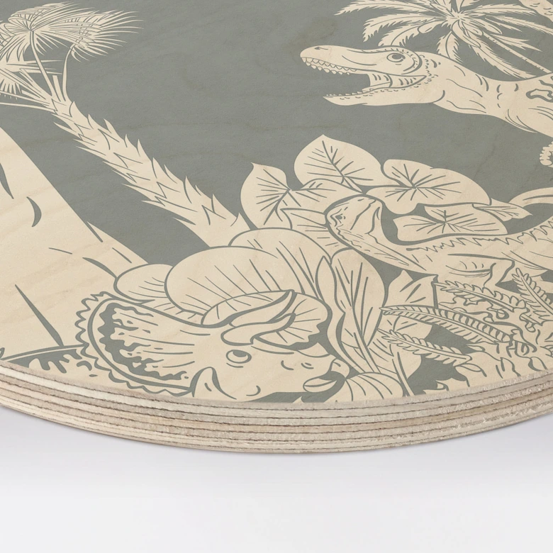 Trätavla I dinosauriernas land - Blå - Kikki Belle - Rund 