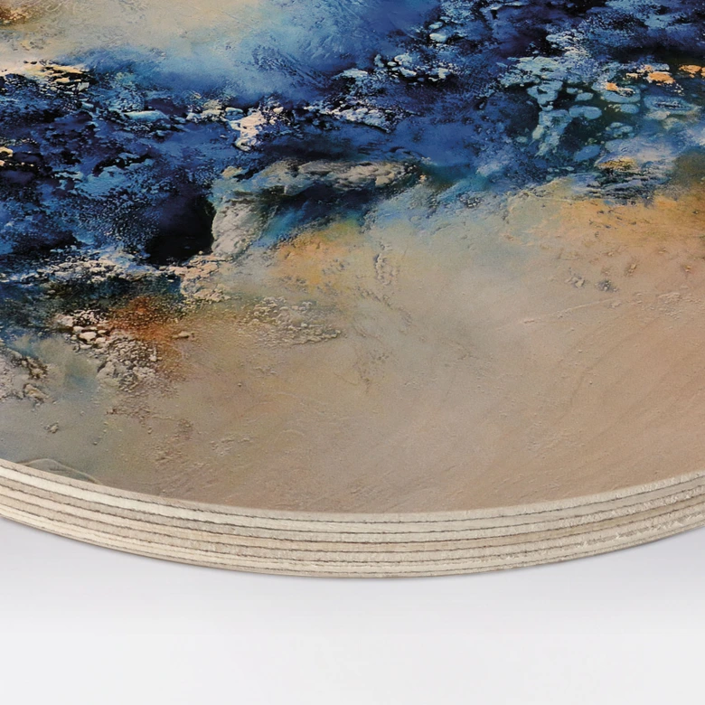 Holzbild Blau-goldene Interaktion - Fedrau - Rund 