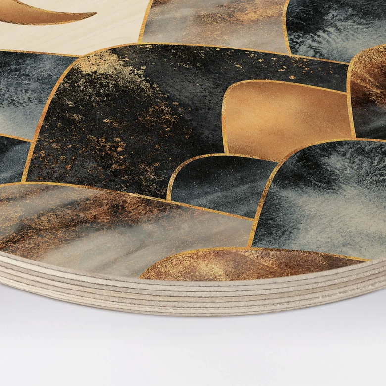 Cuadro de madera Fredriksson - Montañas a la luz dorada de la luna - Redondo 