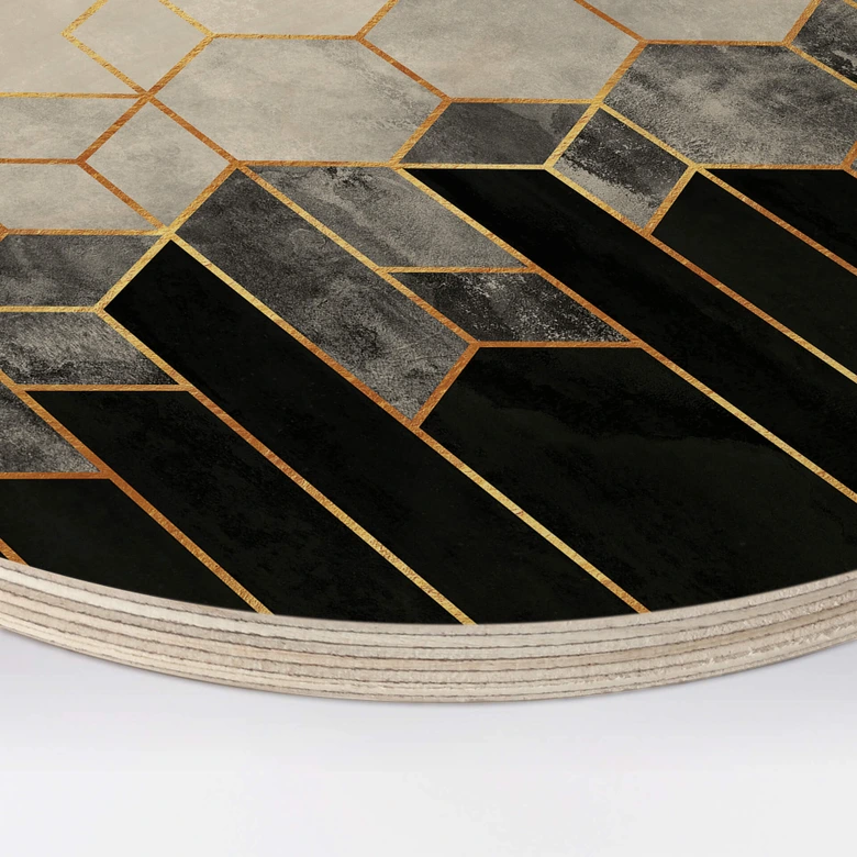 Holzbild Fredriksson - Hexagone: Schwarz und Grau - Rund 