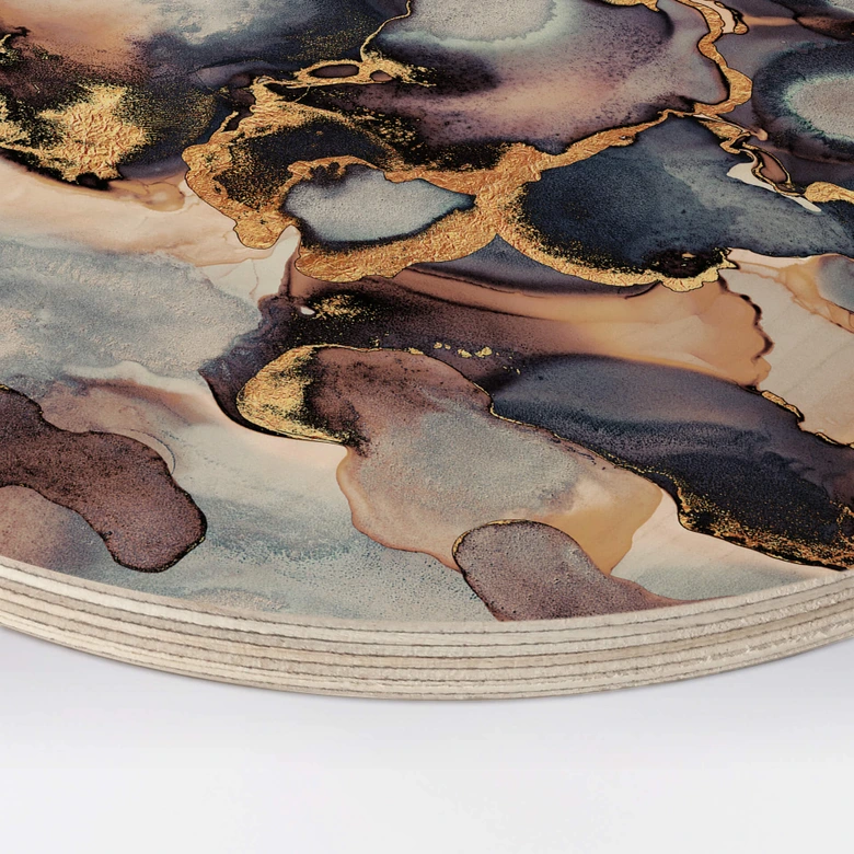 Tableau sur bois rond Fredriksson Encre : rose et dorée 