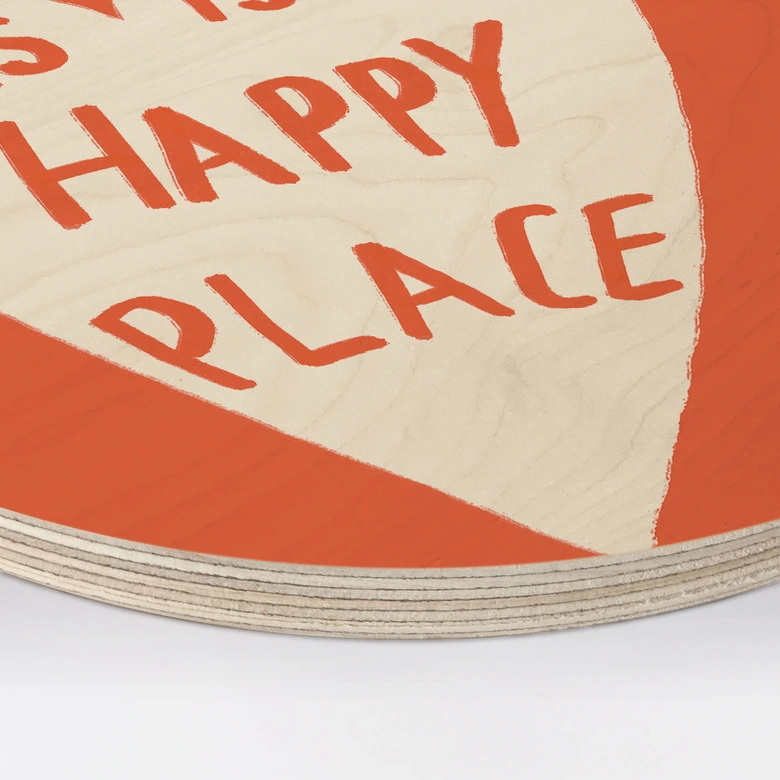 Obraz drewniany To moje szczęśliwe miejsce z sercem - Fritsch - Okrągły 