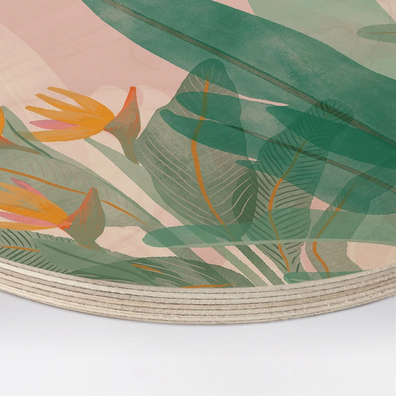 Holzbild Botanische Illustration in Grün und Rosa - Goed Blauw - Rund 