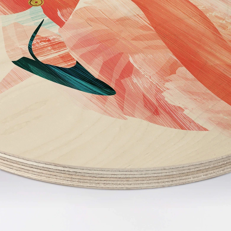 Holzbild Goed Blauw - Pink Flamingo - Rund 