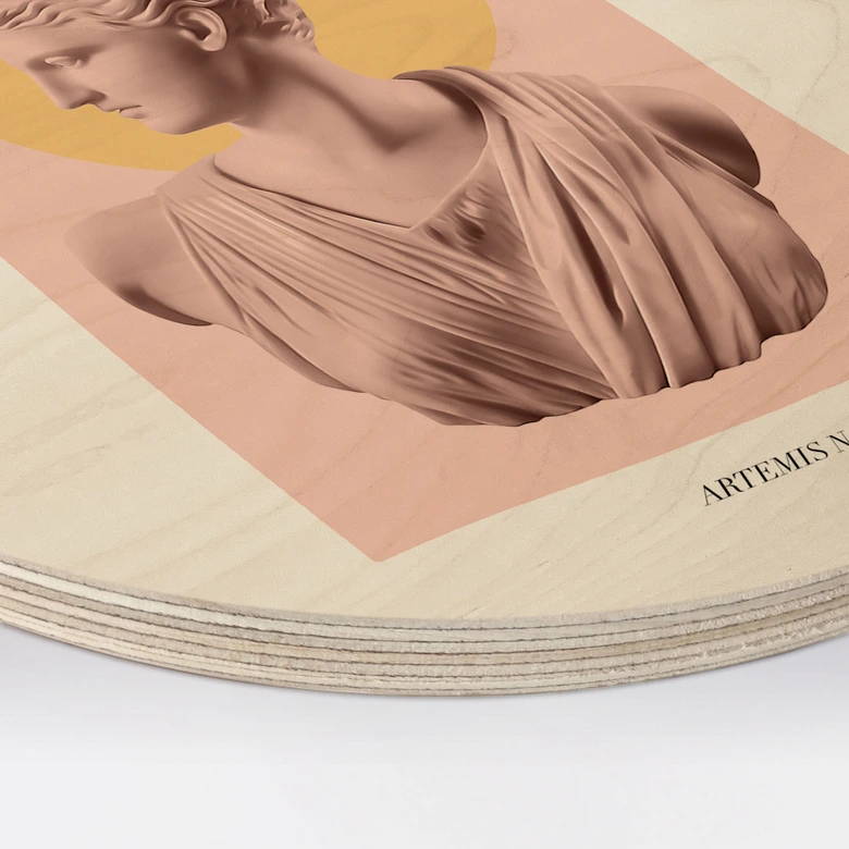Tableau sur bois rond Statue de la déesse Artémis - Grace Digital Art 