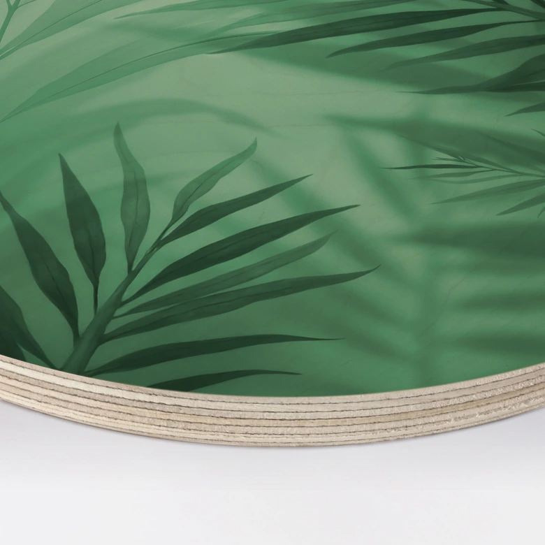 Holzbild Grüne Palmenblätter - Rund 