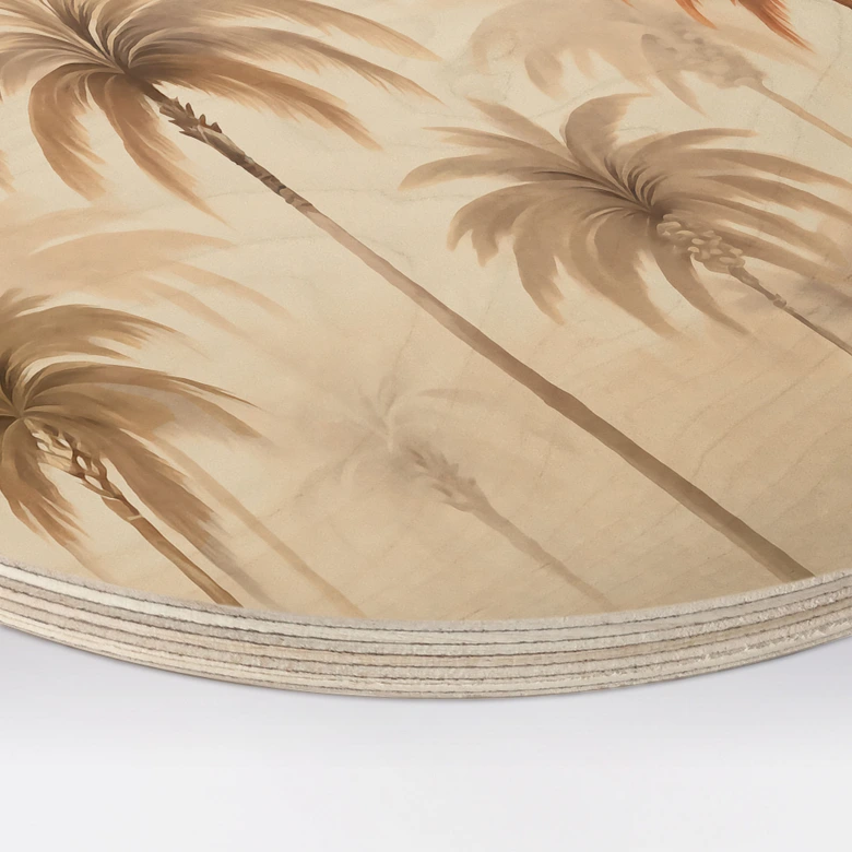 Tableau sur bois rond Paysage tropical avec palmiers - Haase 