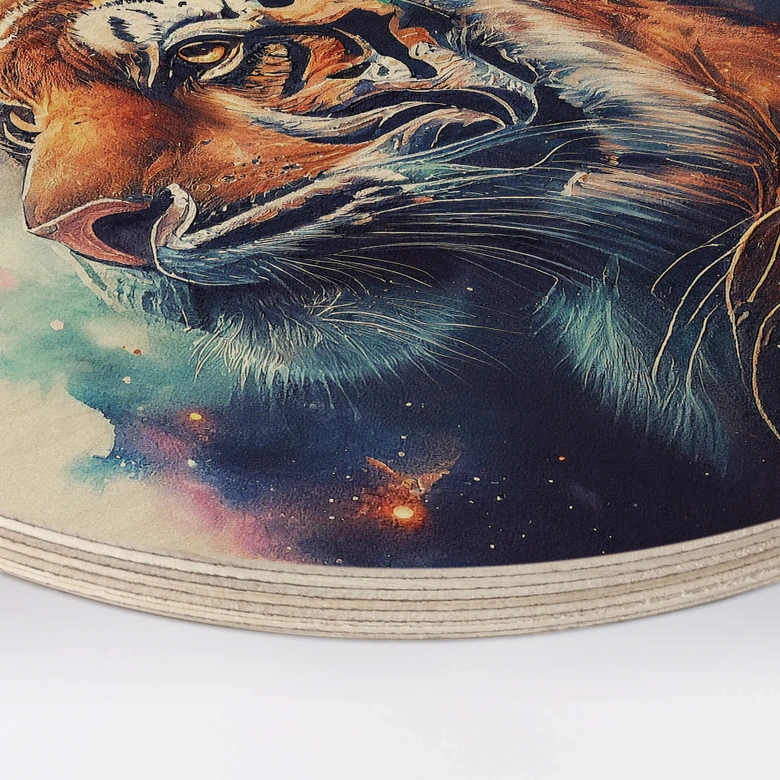 Holzbild Heine - Tiger im Sternenhimmel - Rund 