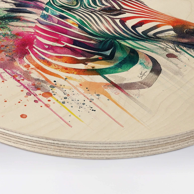 Holzbild Heine - Regenbogen Zebra - Rund 