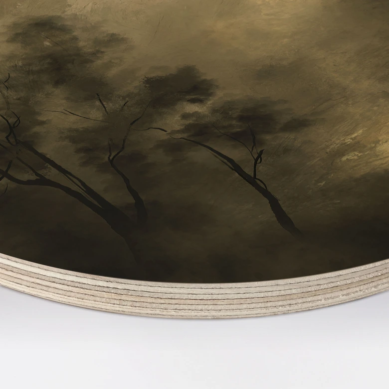 Trätavla Träd i skymningsdimman - Hobday - Rund 