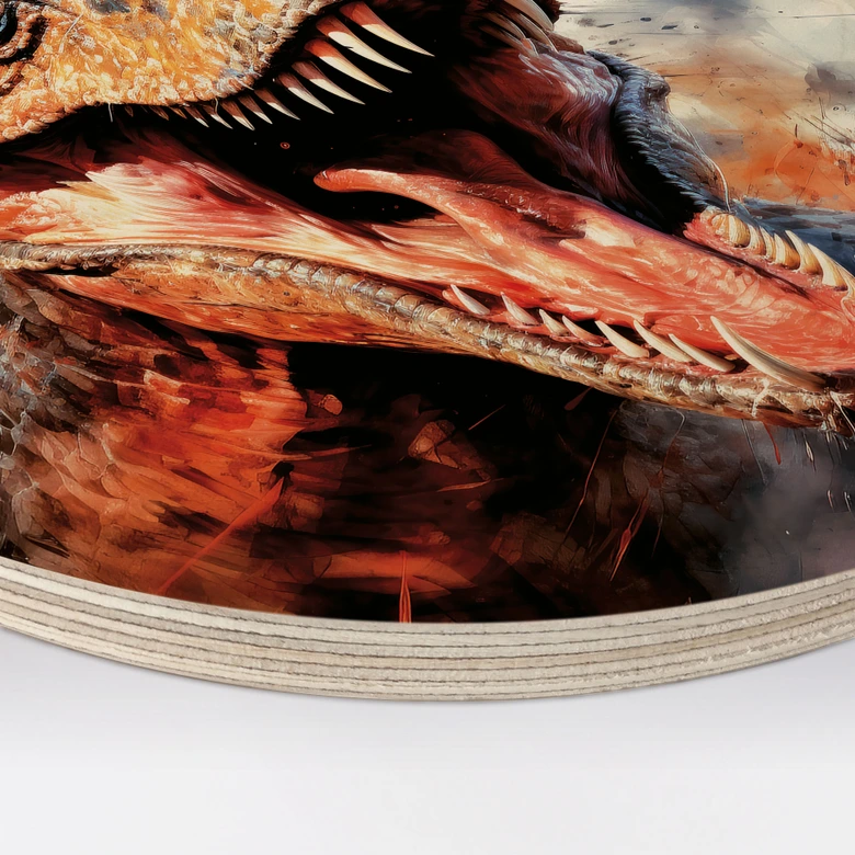 Holzbild T-Rex: Das wilde Gesicht der Urzeit - Jaszke - Rund 