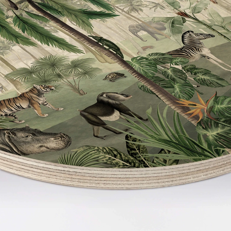 Tableau sur bois rond Kikki Belle - Objets cachés de la jungle 