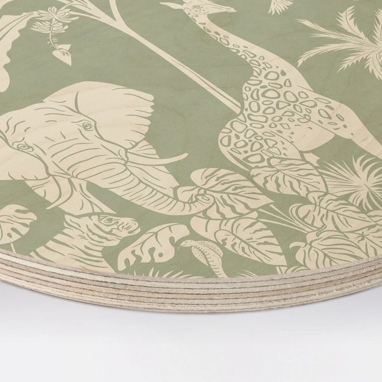 Cuadro de madera animales de la jungla en verde tropical - Kikki Belle - Redondo 