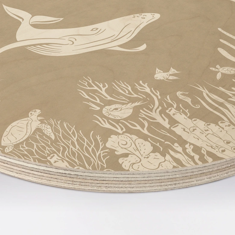 Houten Wanddecoratie zeedieren in de oceaan - Bruin - Kikki Belle - Rond 