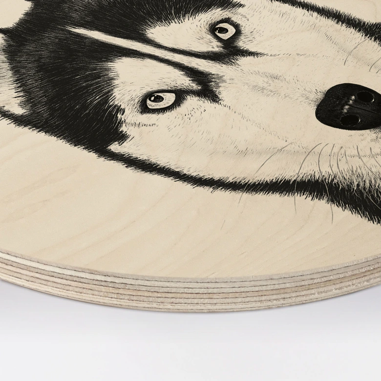 Cuadro de madera husky siberiano - retrato perro - Korenkova - Redondo 