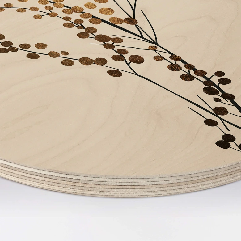 Holzbild Kubistika - Goldener Zweig - Rund 