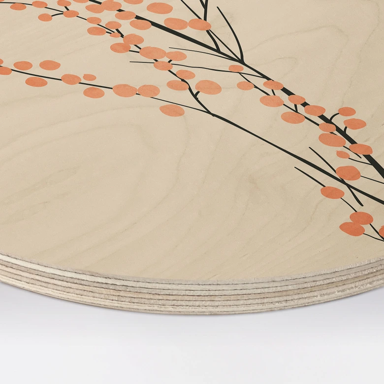 Obraz drewniany kwiaty wiśni w kolorze brzoskwiniowym - Kubistika - Okrągły 