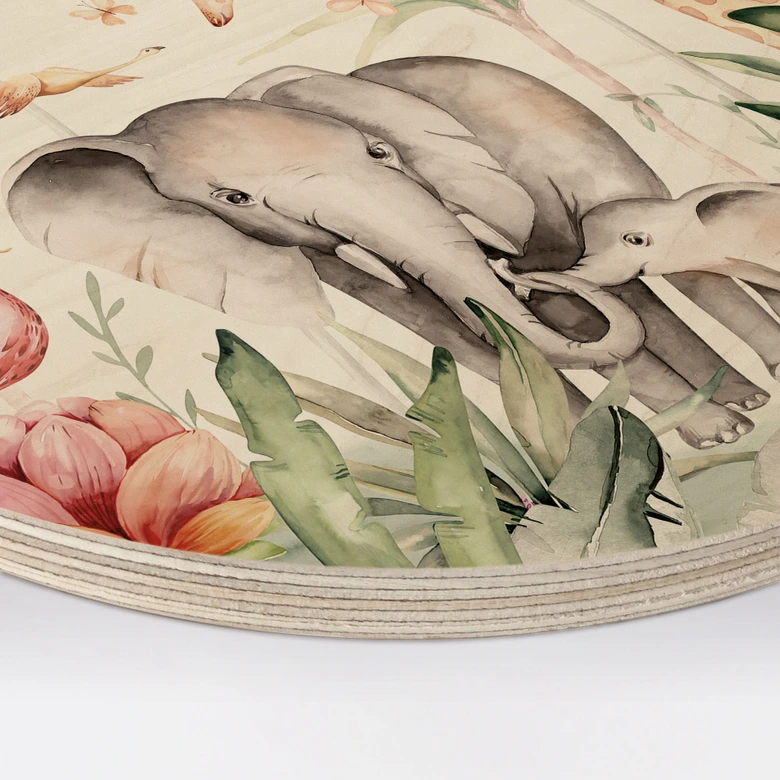 Wandcirkel Hout Afrikaanse dieren in het regenwoud - Kvilis 