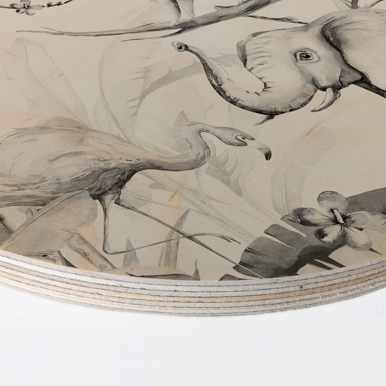 Wandcirkel Hout Kvilis Dierenvrienden in de Jungle zwart-wit 